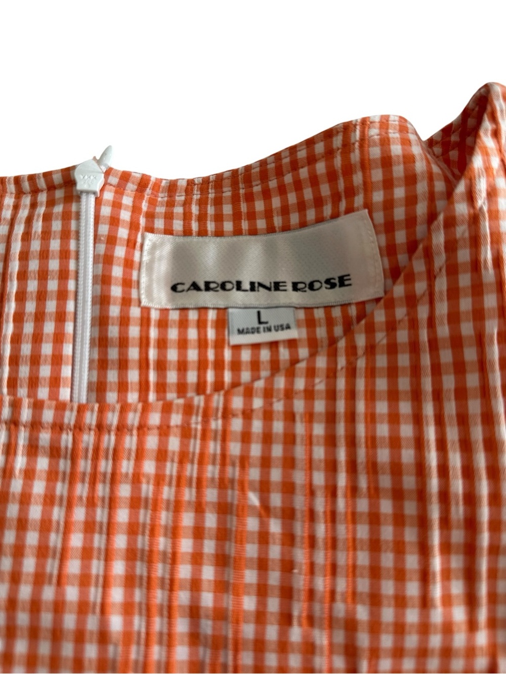 Caroline Rose Women’s Peach Orange Gingham Shift Dress with Ruffle Sleeves - Picture 8 of 12